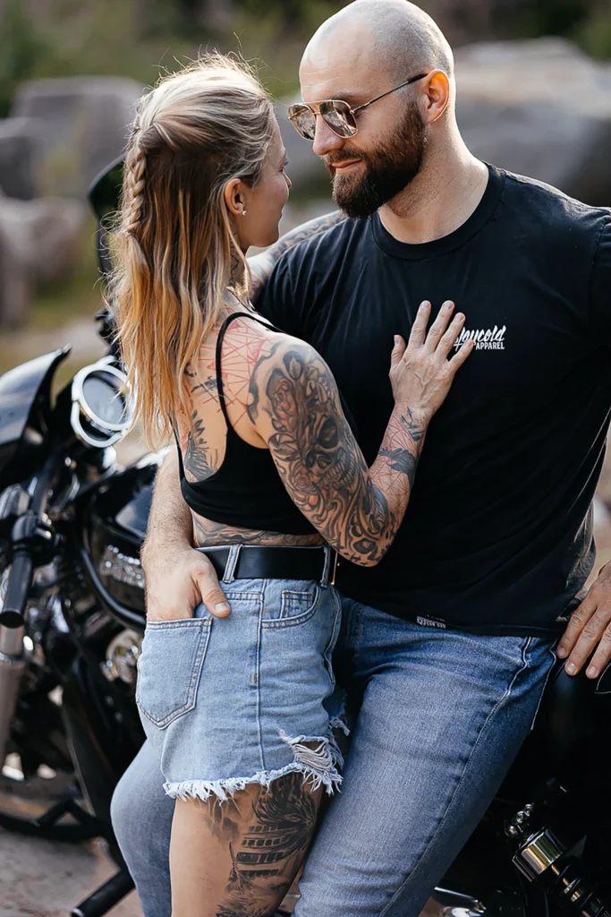 Paar lacht gemeinsam im Outdoor-Shooting – authentische Paarfotografie